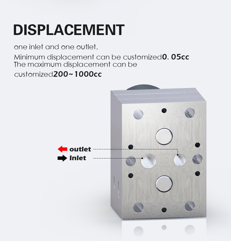 one inlet and one outlet. Minimum displacement can be customized0.05cc  The maximum displacement can be customized200~1000cc 